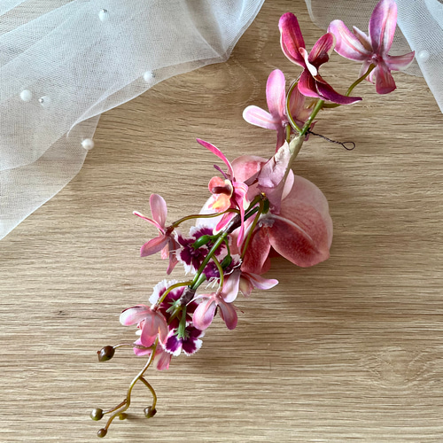 送料無料》＊ピーチバーガンディ＊フラワーイヤーカフ フラワーイヤー