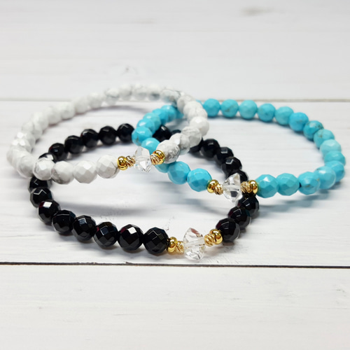 美しい輝き♢﻿希少なハーキマーダイヤモンドとブラックオニキスの