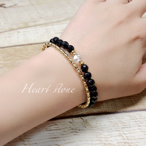 美しい輝き♢﻿希少なハーキマーダイヤモンドとブラックオニキスの