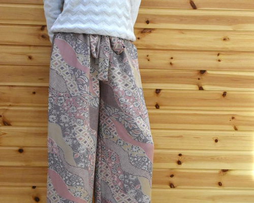 着物リメイクもんぺ【咲】正絹 ハンドメイド ワイドパンツ