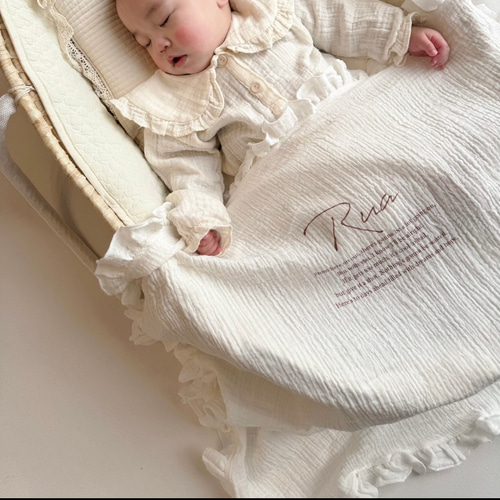 3営業日発送 名入れ フリルガーゼブランケット ホワイト おくるみ