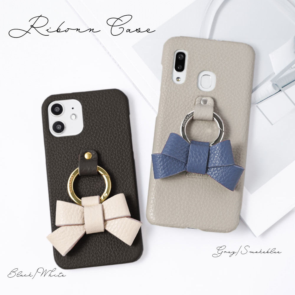 本革 りぼんスマホリング　全32色 全機種対応スマホケース galaxy AQUOS　Xperia#nn00000885