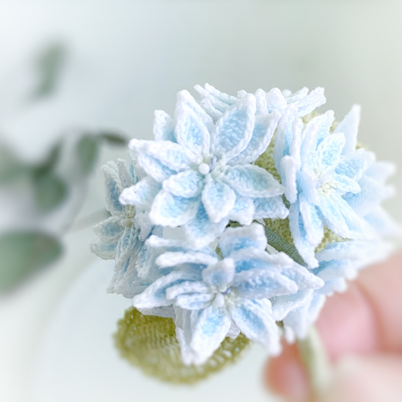 ブルー 万華鏡 紫陽花ブローチ レース編みアクセサリー あじさい