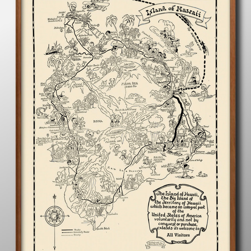 14977□ポスター アート 絵画『ハワイ トラベルマップ 地図