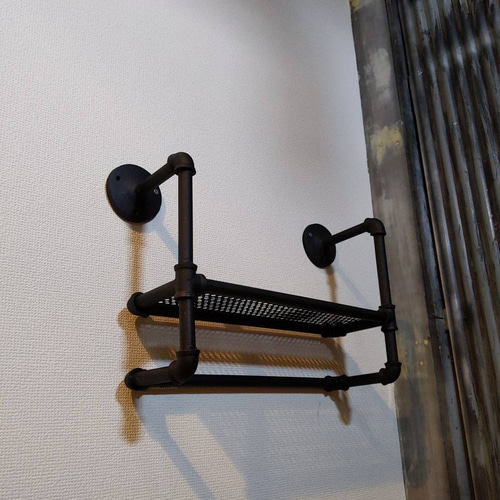 ブラックインテリア パイプ管 ウォールシェルフ インダストリアル