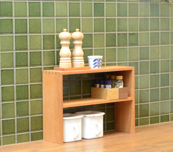 ブラックチェリー無垢材コの字ラック二段 1枚目の画像