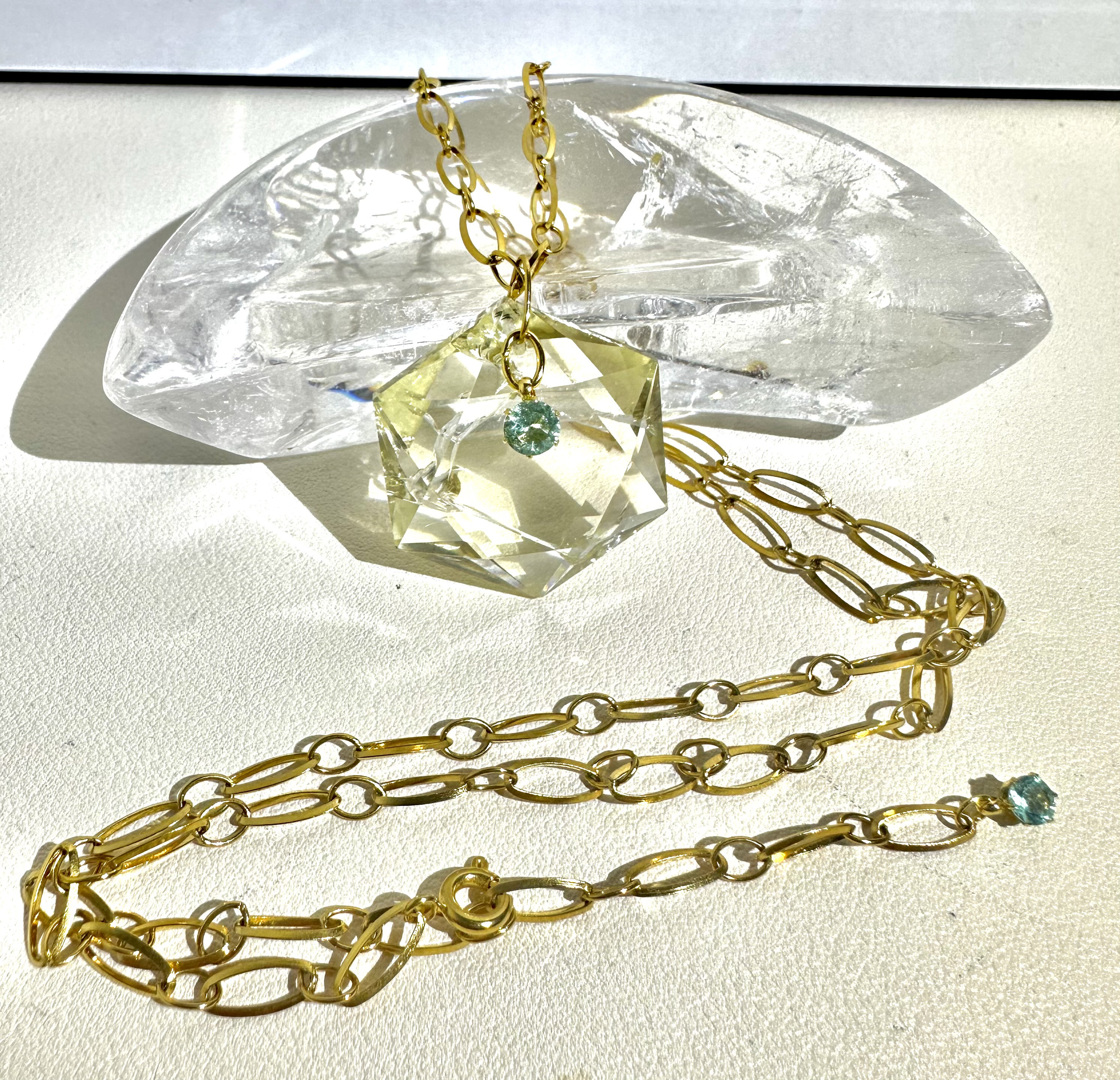 サージカルステンレス　シトリン　ブルーグリーンアパタイト　ネックレス