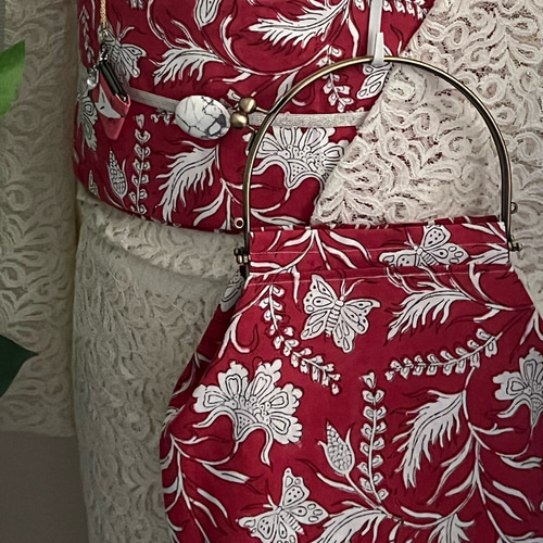 大人の赤」 インド更紗名古屋帯二部式作り帯 和装小物（帯・半襟  