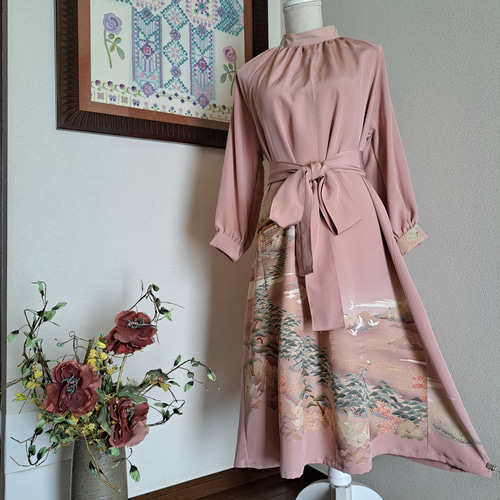 ☆ 着物リメイク/色留袖/ラグランスリーブ/ハイネックワンピ―ス/一点物  