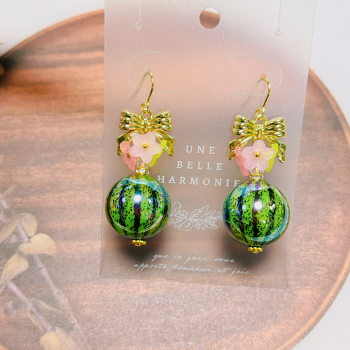 ♡スイカのピアス/イヤリング♡ ハンドメイド ピアス（フック 