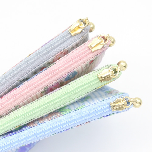 リバティ ラミネートのマチ付きポーチ 中 リディアストライプ 化粧