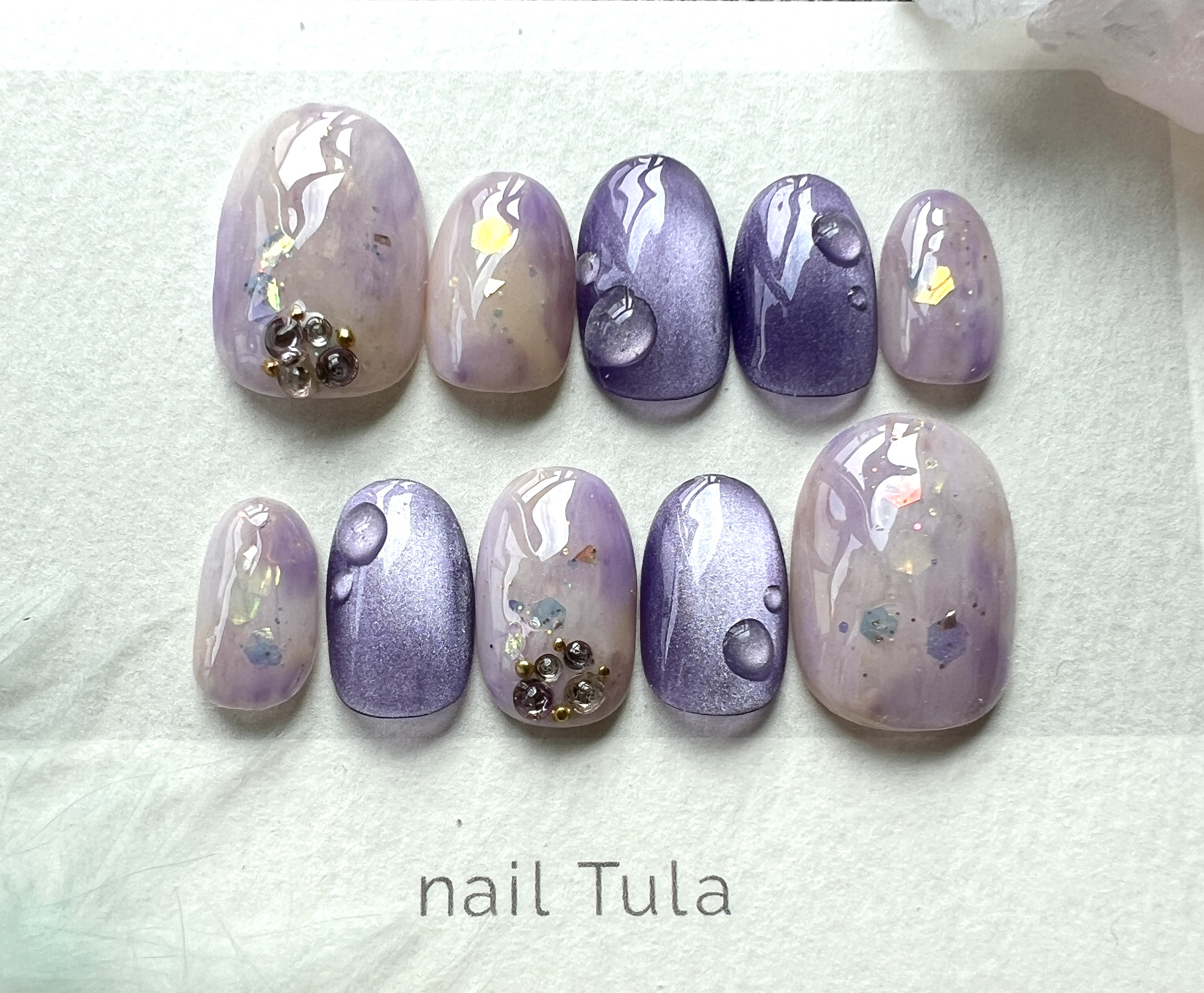 淡色紫 オーダーネイルチップNo.44 紫陽花 たらし込み