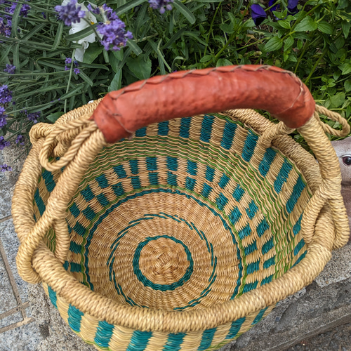 ボルガバスケット 緑 ガーナ アフリカンかご フルーツバスケット かご