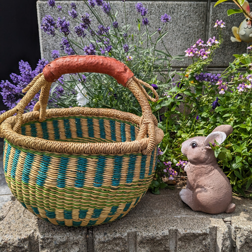 ボルガバスケット 緑 ガーナ アフリカンかご フルーツバスケット かご