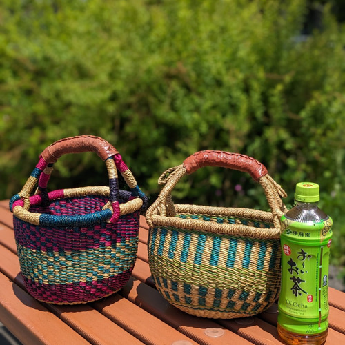 ボルガバスケット 緑 ガーナ アフリカンかご フルーツバスケット かご