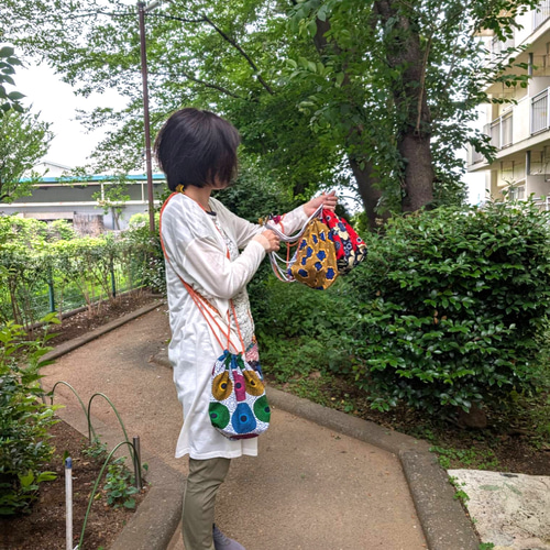 ❤️ボルガバスケット ピンクと緑のしましま かごバッグ