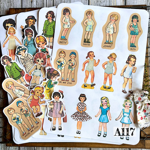 送料無料【A117コラージュ素材】シール 女の子 人物 ジャンク