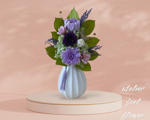 仏花プリザーブオーダー プリザーブドフラワー仏花Lサイズ 高さ38cm（花丈27㎝＋器11cm