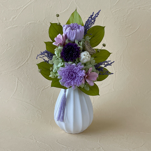 プリザーブドフラワーの仏花/お供え花 【紫】【桃/黄 プリザーブドフラワーの仏花/お供え花 【紫】【桃/黄