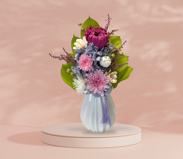 プリザーブドフラワーの仏花/お供え花 桃【黄/紫/濃紫】リニューアル