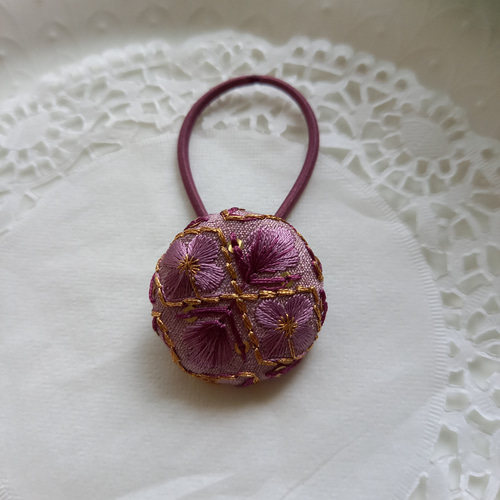 インド刺繍 くるみボタン38㎜ ヘアゴム 2個セット Q