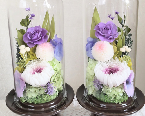 高級感のある茶色陶器ガラスドーム仏花（2ケース9800円）（1ケースは5000円 高級感のあるガラスドーム茶色陶器仏花（2ケース9800円）（1ケース