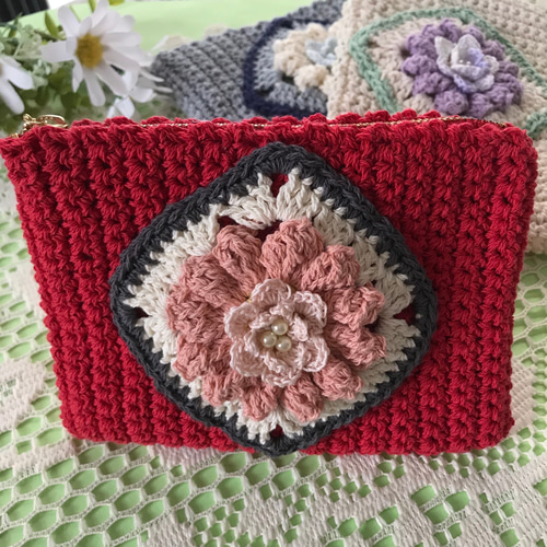 ハンドメイド 赤 花柄 ポーチ 076dea1f946c1d574fbeff95eb73e9