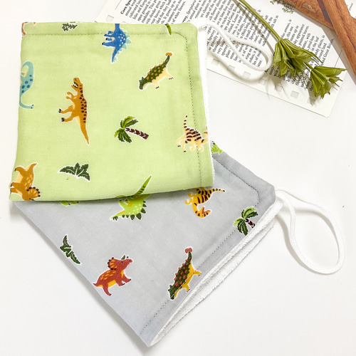 2枚セット♡ループ付きタオル ループタオル 恐竜柄（ライトグレー  