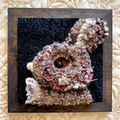 古布 押し絵 うさぎ 梅雨 カタツムリ 額 ハンドメイド 縮緬細工