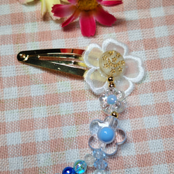 キラキラ✨ビーズのヘアアクセサリー*花飾り*(オレンジ&ブルー系) 6枚目の画像