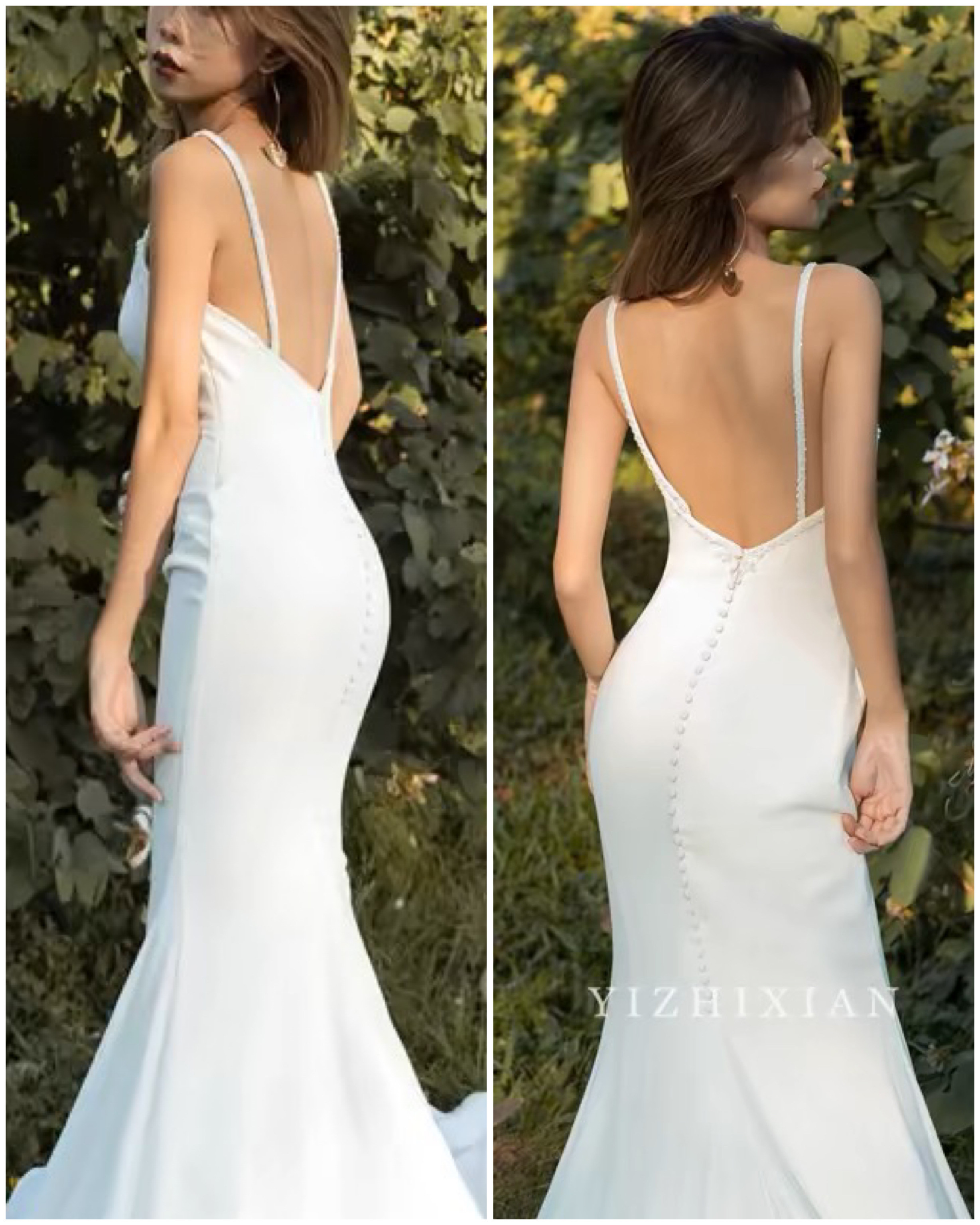 スパゲッティストラップ サテン 二次会　前撮り　ウェディングドレス（WD242224）