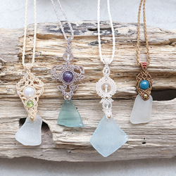 シーグラスとムーンストーンとペリドット天然石マクラメネックレスmac378エスニックアジアンエキゾチックアレルギーフリー 14枚目の画像