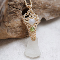 シーグラスとムーンストーンとペリドット天然石マクラメネックレスmac378エスニックアジアンエキゾチックアレルギーフリー 3枚目の画像