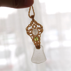 シーグラスとムーンストーンとペリドット天然石マクラメネックレスmac378エスニックアジアンエキゾチックアレルギーフリー 13枚目の画像