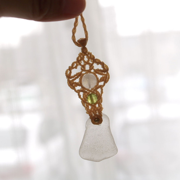 シーグラスとムーンストーンとペリドット天然石マクラメネックレスmac378エスニックアジアンエキゾチックアレルギーフリー 13枚目の画像