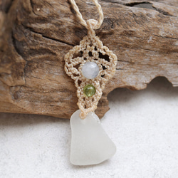 シーグラスとムーンストーンとペリドット天然石マクラメネックレスmac378エスニックアジアンエキゾチックアレルギーフリー 12枚目の画像