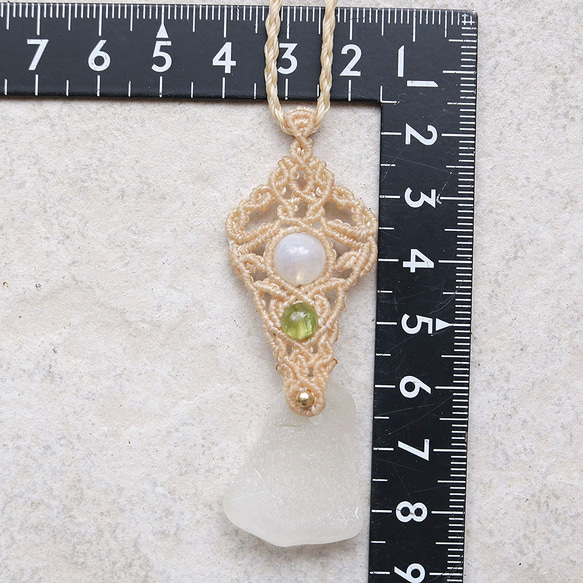 シーグラスとムーンストーンとペリドット天然石マクラメネックレスmac378エスニックアジアンエキゾチックアレルギーフリー 11枚目の画像