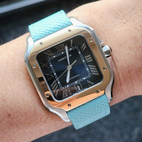 Cartier Santos 21/18mm, 18/16mm 時計ストラップ、ネイビー ブルー