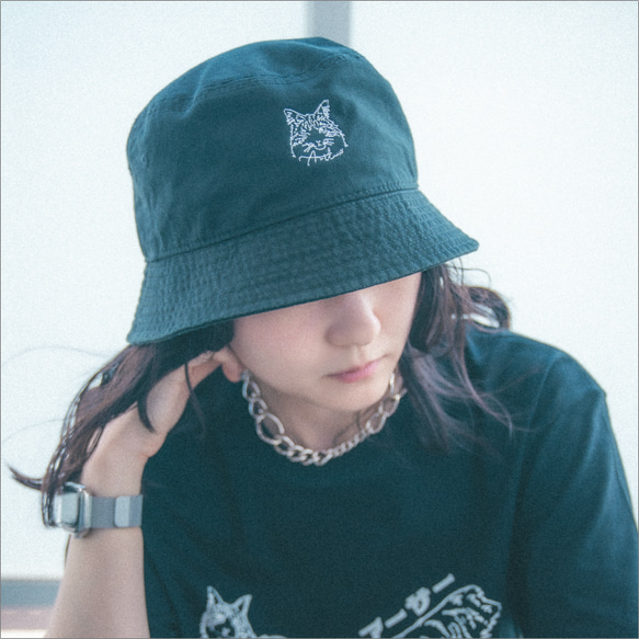 猫刺繍バケットハット/2カラー/ねこ/バケハ/デニム Tシャツ The