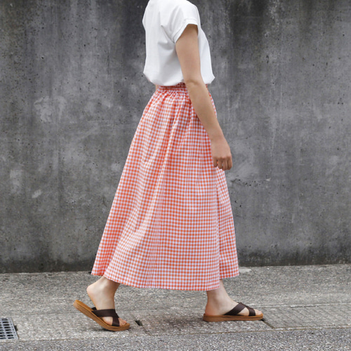 45R☆コットンリネンのギンガムチェックスカート