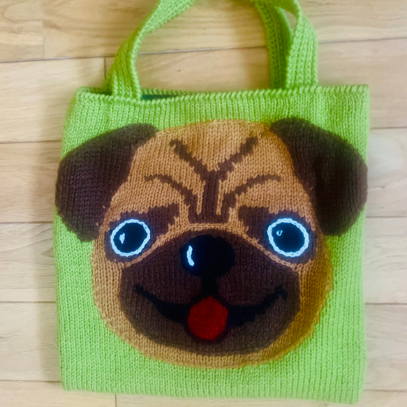 わんこお散歩手提げバッグ 手編み 犬イラスト・オーダーメイド（バグ