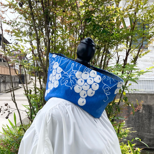 481 古布 リメイク スヌード 藍染 藍染め バティック 臈纈染め 更紗  