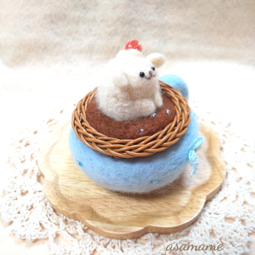 コーヒーカップからひょっこり ヒツジさん 羊毛フェルト その他置物