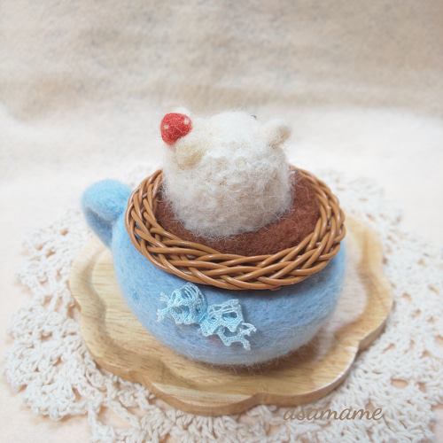 コーヒーカップからひょっこり ヒツジさん 羊毛フェルト その他置物