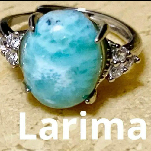 ラリマー天然石リング　控えめキュービックジルコニア　フリーサイズ Larimarラリマー天然石リング 控えめなキュービックジルコニア