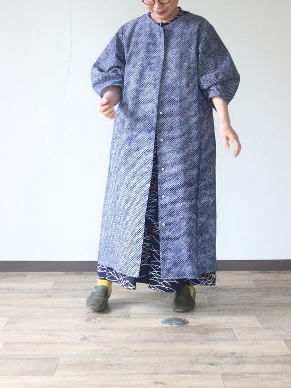 着物リメイク 有松絞りランタンスリーブワンピース ワンピース ウサギ 