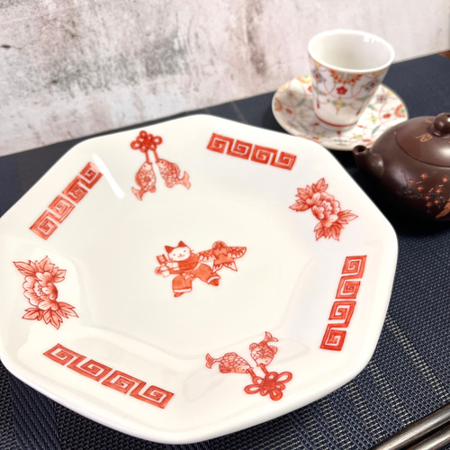 唐子風猫の中華料理を楽しむ八角皿 手描きの器 中皿 neko opera 通販