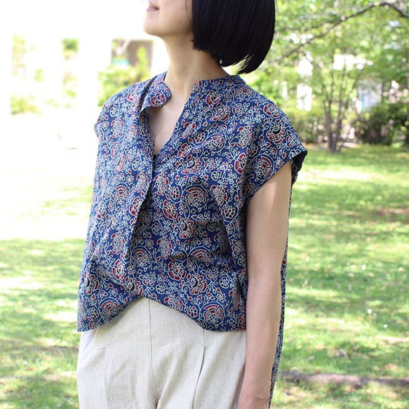 アシンメトリースタンドカラー インドストールシャツ 事切れ 