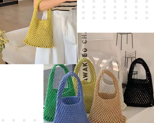 Maat_ 非売品　水色 かぎ編み　トートバッグ　メッシュバック 編み物Kit》【かぎ針編み】ケーブルメッシュトートバッグC