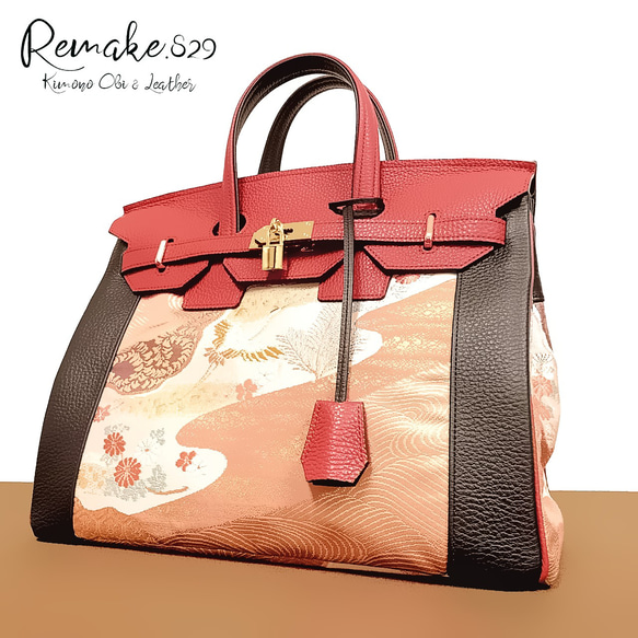 E*O様 着物帯と本革のリメイクバッグ◆remake.829◆プロモーション販売 35サイズ#80◇着物帯と本革のリメイクバッグ◇remake.829 日本職